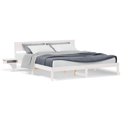 Sengestel Med Sengeborde Med Hovedgærde Hvid Massivt Fyrretræ - Billede 4