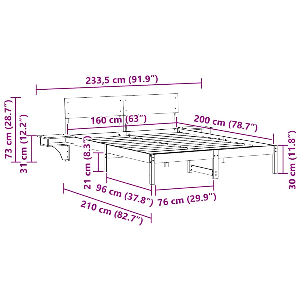 Sengestel Med Sengeborde Med Hovedgærde Hvid Massivt Fyrretræ - Billede 11