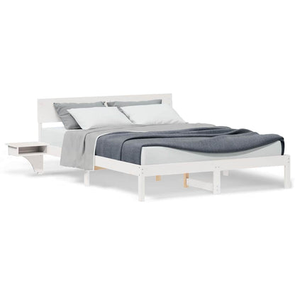 Sengestel Med Sengeborde Med Hovedgærde Hvid Massivt Fyrretræ - Billede 4