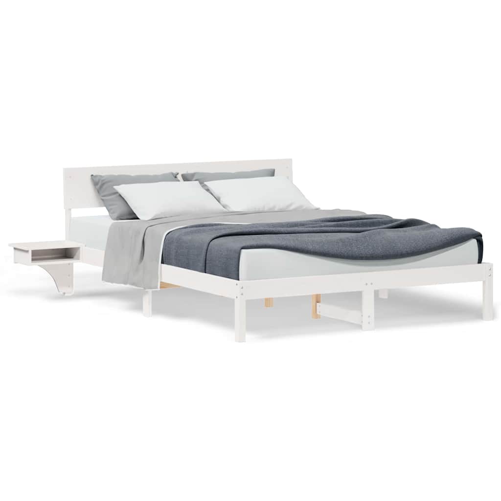 Sengestel Med Sengeborde Med Hovedgærde Hvid Massivt Fyrretræ - Billede 4