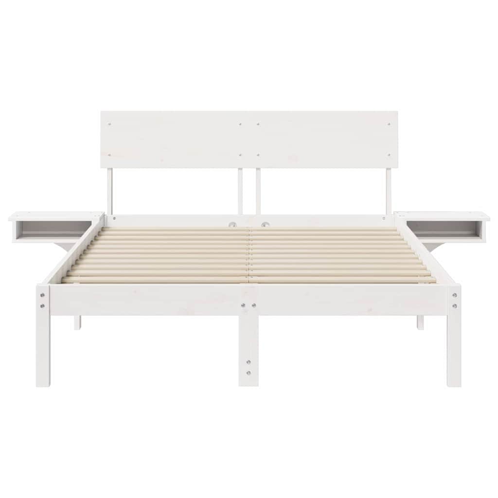 Sengestel Med Sengeborde Med Hovedgærde Hvid Massivt Fyrretræ - Billede 6