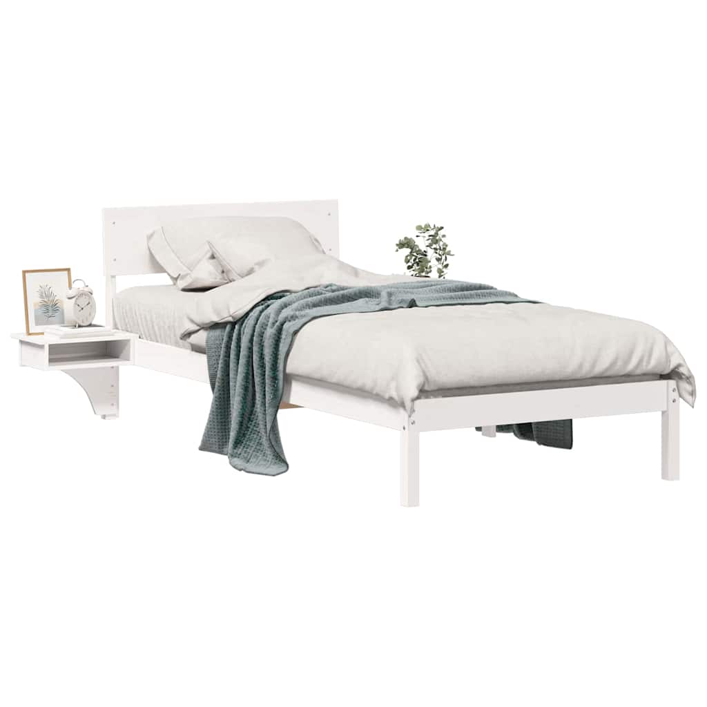 Sengestel Med Sengeborde Med Hovedgærde Hvid Massivt Fyrretræ - Billede 3