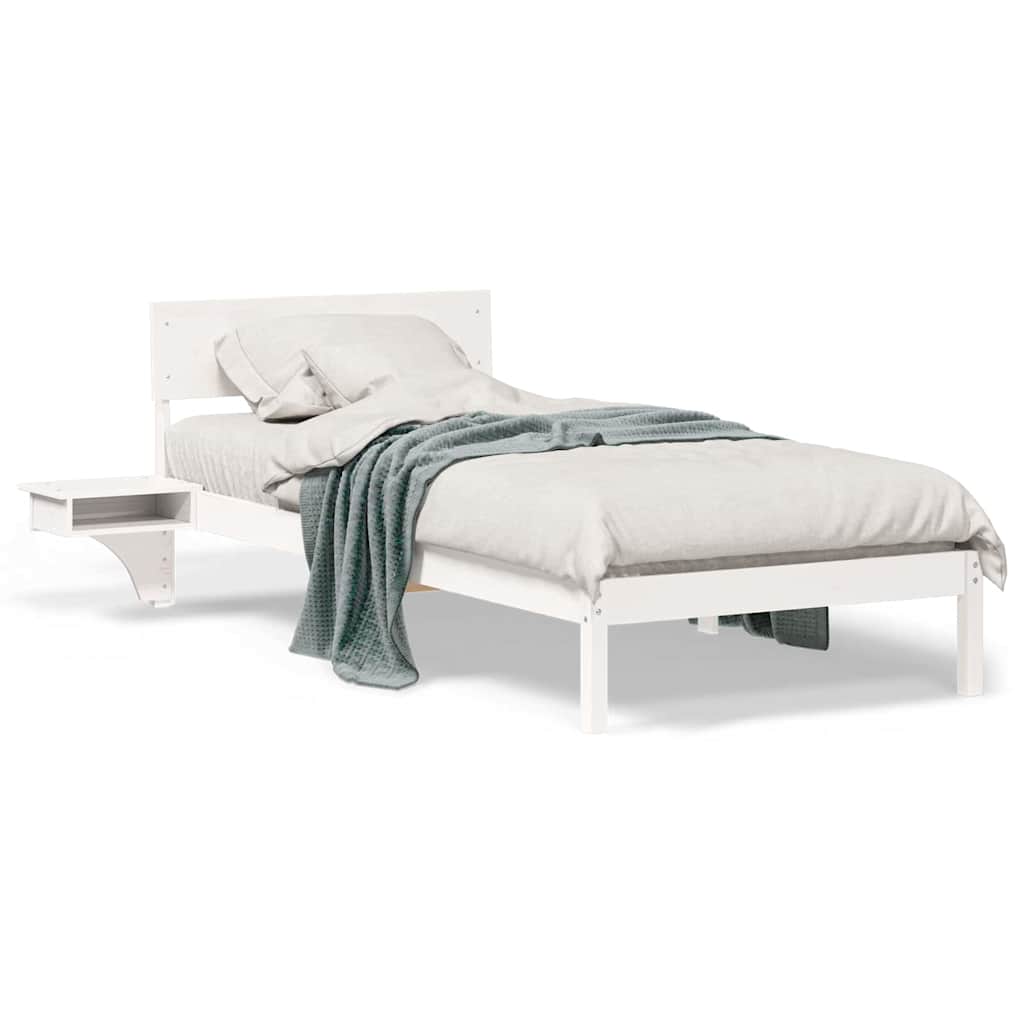 Sengestel Med Sengeborde Med Hovedgærde Hvid Massivt Fyrretræ - Billede 4