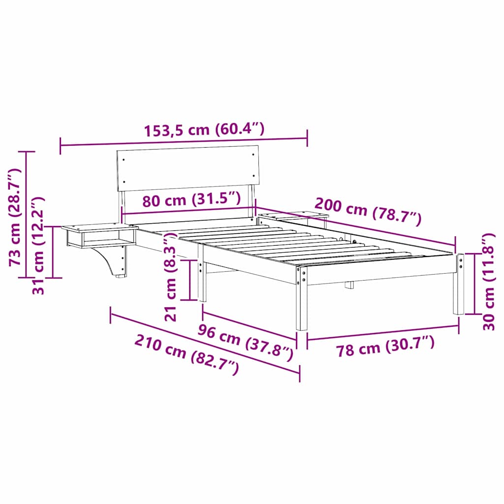 Sengestel Med Sengeborde Med Hovedgærde Brun Massivt Fyrretræ - Billede 11