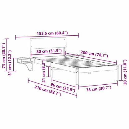 Sengestel Med Sengeborde Med Hovedgærde Brun Massivt Fyrretræ - Billede 11