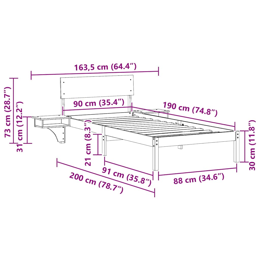 Sengestel Med Sengeborde Med Hovedgærde Brun Massivt Fyrretræ - Billede 11