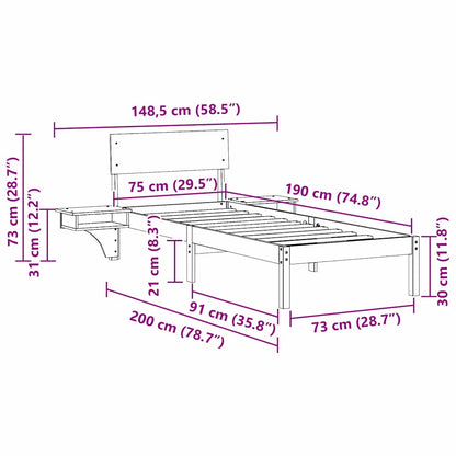 Sengestel Med Sengeborde Med Hovedgærde Brun Massivt Fyrretræ - Billede 11