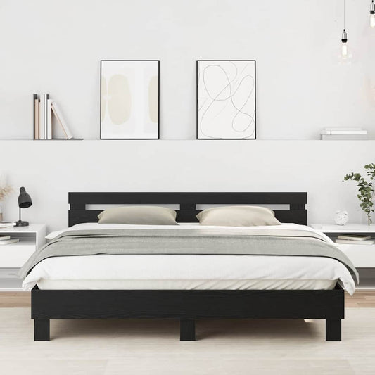 Sengestel Med Hovedgærde Sort Eg 180 X 200 Cm Konstrueret Træ - Hovedbillede
