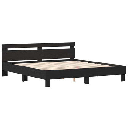 Sengestel Med Hovedgærde Sort Eg 180 X 200 Cm Konstrueret Træ - Billede 2
