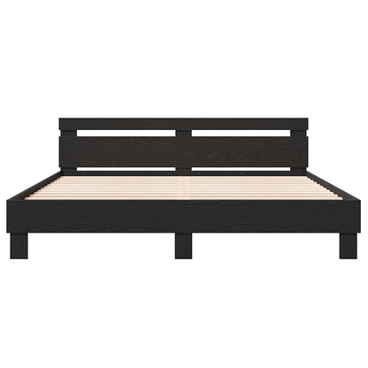Sengestel Med Hovedgærde Sort Eg 180 X 200 Cm Konstrueret Træ - Billede 5