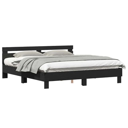 Sengestel Med Hovedgærde Sort Eg 180 X 200 Cm Konstrueret Træ - Billede 3