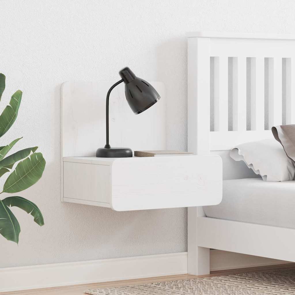 Sengebord Med Skuffe Hvid 44 X 32.5 X 40 Cm Massivt Fyrretræ - Hovedbillede