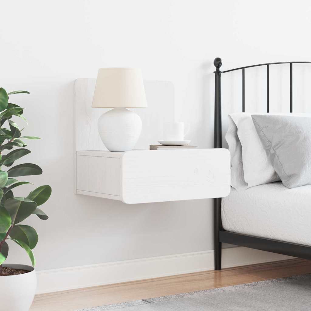 Sengebord Med Skuffe Hvid 44 X 32.5 X 40 Cm Massivt Fyrretræ - Billede 4