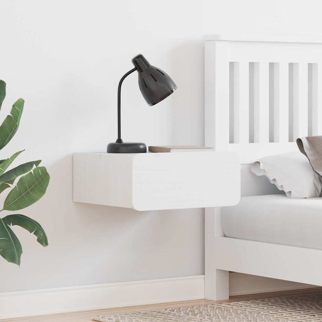 Sengebord Med Skuffe Hvid 39 X 34 X 16.5 Cm Massivt Fyrretræ - Hovedbillede