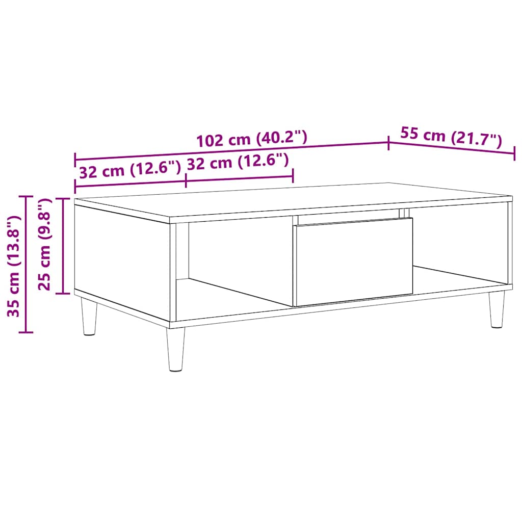 Sofabord 102 X 55 X 35 Cm Konstrueret Træ - Billede 12