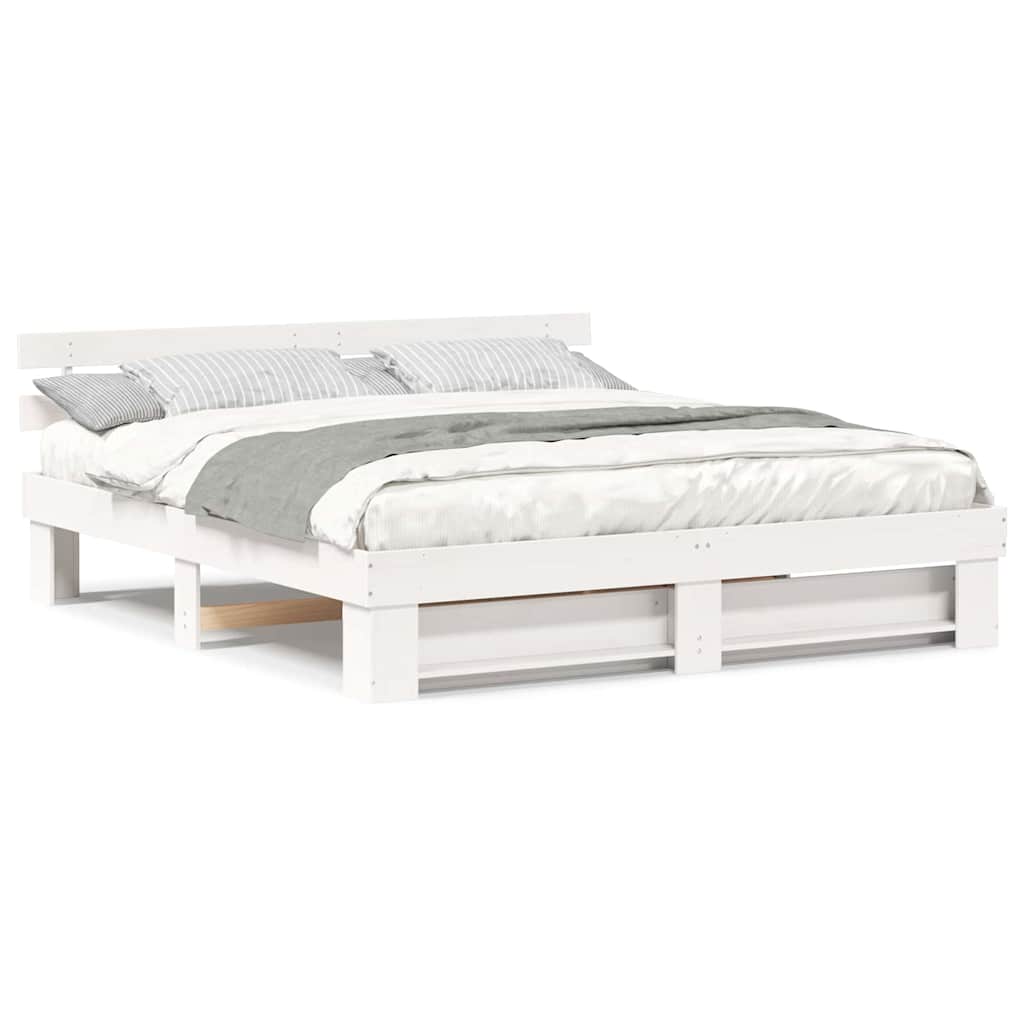 Sengestel Med Hovedgærde Hvid Massivt Fyrretræ - Billede 4