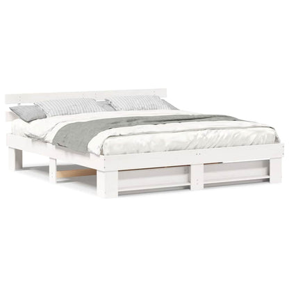 Sengestel Med Hovedgærde Hvid Massivt Fyrretræ - Billede 4