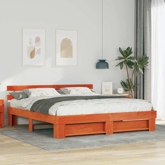 Sengestel Med Hovedgærde Brun 180 X 200 Cm Massivt Fyrretræ - Hovedbillede