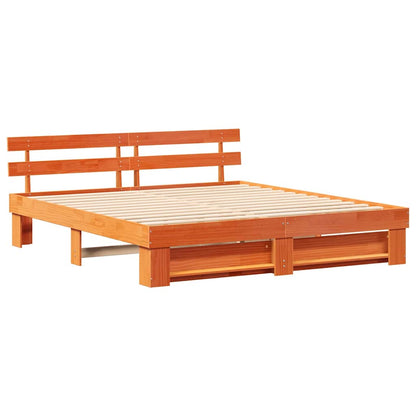 Sengestel Med Hovedgærde Brun 180 X 200 Cm Massivt Fyrretræ - Billede 2