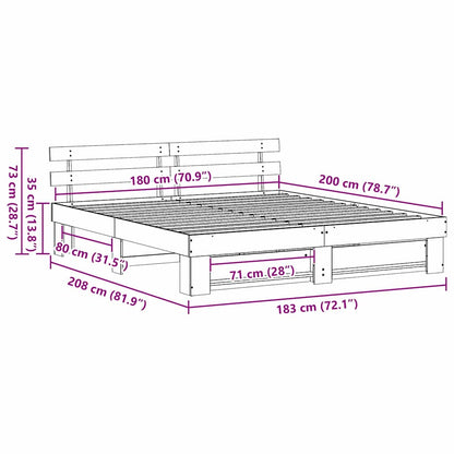 Sengestel Med Hovedgærde Brun 180 X 200 Cm Massivt Fyrretræ - Billede 10