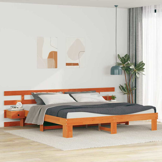 Sengestel Med Skuffe Brun 200 X 200 Cm Massivt Fyrretræ - Hovedbillede