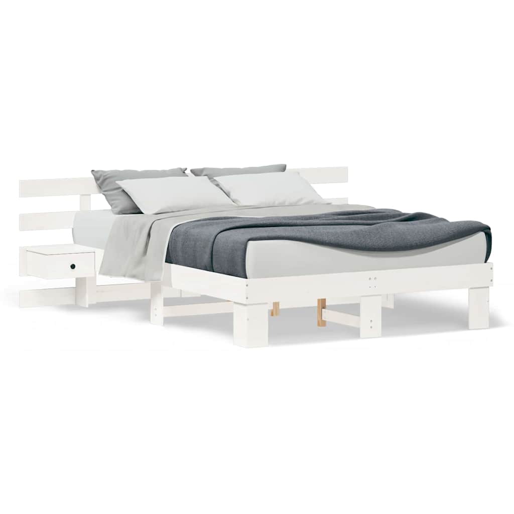 Sengestel Med Skuffe Hvid Massivt Fyrretræ Og Massivt Fyrretræ - Billede 4