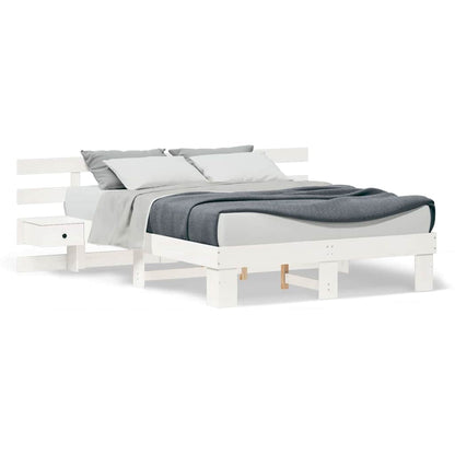 Sengestel Med Skuffe Hvid Massivt Fyrretræ Og Massivt Fyrretræ - Billede 4