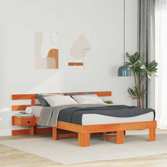 Sengestel Med Skuffe Brun 120 X 190 Cm Massivt Fyrretræ - Hovedbillede