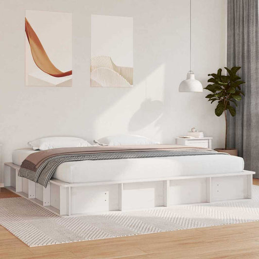Sengestel Med Opbevaring Hvid 210 X 118 X 30 Cm Massiv Fyrretræ - Hovedbillede