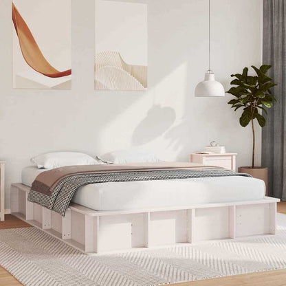 Sengestel Med Opbevaring Hvid 150 X 200 Cm Massiv Fyrretræ - Hovedbillede