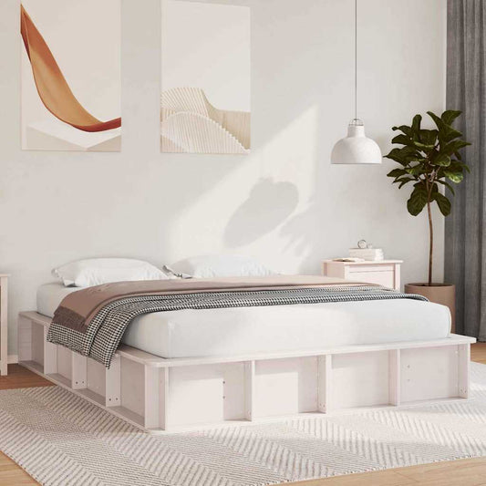 Sengestel Med Opbevaring Hvid 150 X 200 Cm Massiv Fyrretræ - Hovedbillede