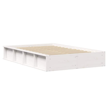 Sengestel Med Opbevaring Hvid 210 X 118 X 30 Cm Massiv Fyrretræ - Billede 7