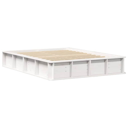Sengestel Med Opbevaring Hvid 210 X 118 X 30 Cm Massiv Fyrretræ - Billede 2