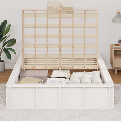 Sengestel Med Opbevaring Hvid 210 X 118 X 30 Cm Massiv Fyrretræ - Billede 4