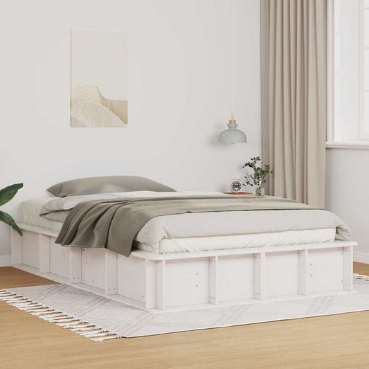 Sengestel Med Opbevaring Hvid 210 X 118 X 30 Cm Massiv Fyrretræ - Hovedbillede