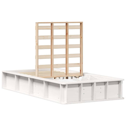 Sengestel Med Opbevaring Hvid 210 X 118 X 30 Cm Massiv Fyrretræ - Billede 3