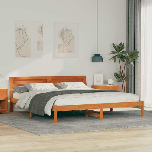 Sengestel Med Led -strimmellys Brun 200 X 200 Cm Massivt Træ - Hovedbillede