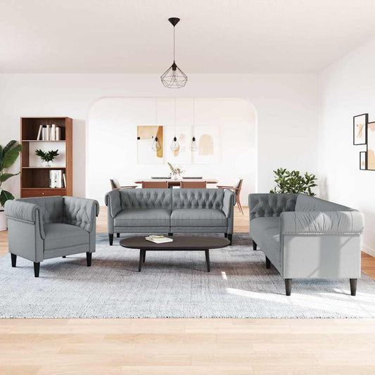 Sofa Sæt Lysegrå Stof - Hovedbillede
