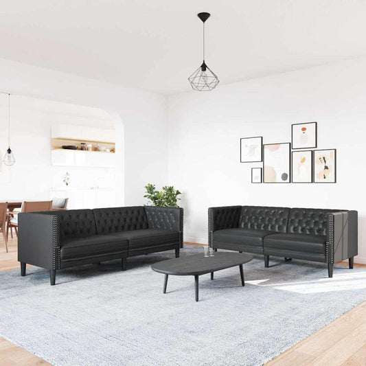 Sofa Sæt 2 Pcs Sort 194 X 74.5 X 70.5 Cm Kunstlæder - Hovedbillede