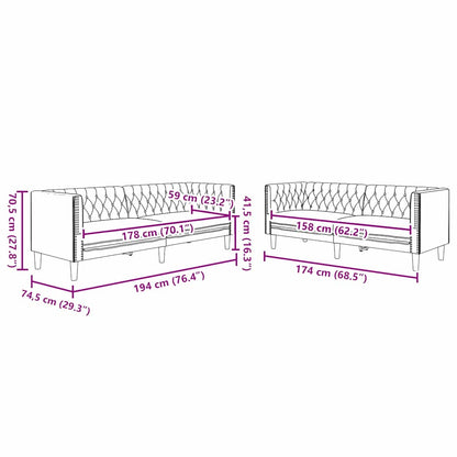 Sofa Sæt 2 Pcs Sort 194 X 74.5 X 70.5 Cm Kunstlæder - Billede 8