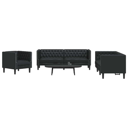 Sofa Sæt 3 Pcs Sort 194 X 74.5 X 70.5 Cm Kunstlæder - Billede 3