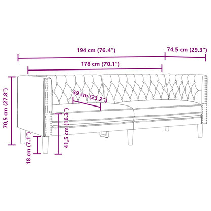 Sofa Sæt 3 Pcs Sort 194 X 74.5 X 70.5 Cm Kunstlæder - Billede 11