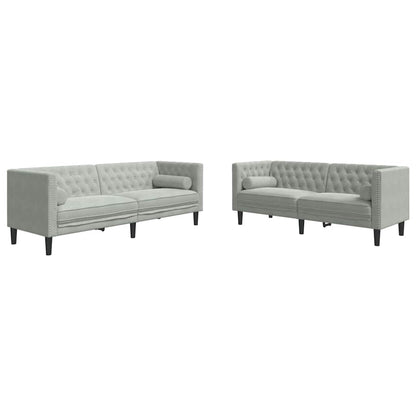 Sofa Sæt Lysegrå Fløjl - Billede 2