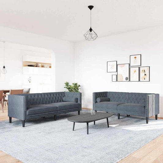 Sofa Sæt Mørkegrå Fløjl - Hovedbillede