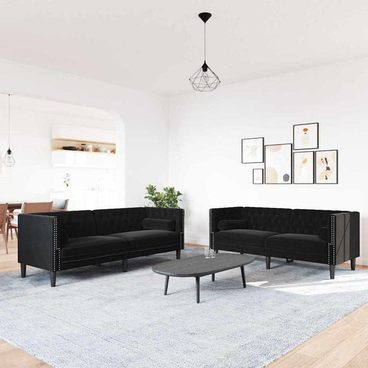 Sofa Sæt Sort Fløjl - Hovedbillede