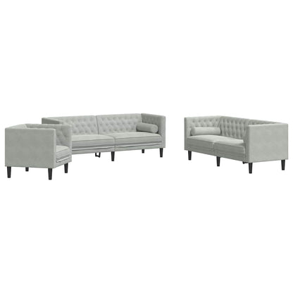 Sofa Sæt Lysegrå Fløjl - Billede 2