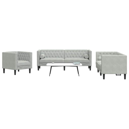 Sofa Sæt Lysegrå Fløjl - Billede 3