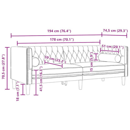 Stue Sofa 3 Dele 194 X 74,5 X 70,5 Cm Fløjl - Billede 9
