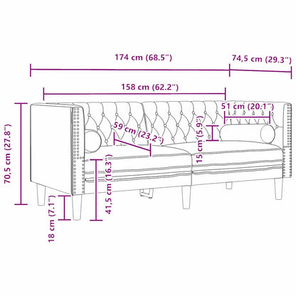 Stue Sofa 3 Dele 194 X 74,5 X 70,5 Cm Fløjl - Billede 10