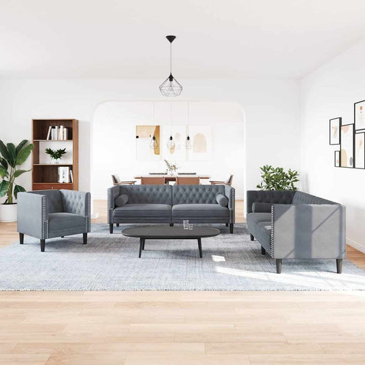 Sofa Sæt Mørkegrå Fløjl - Hovedbillede
